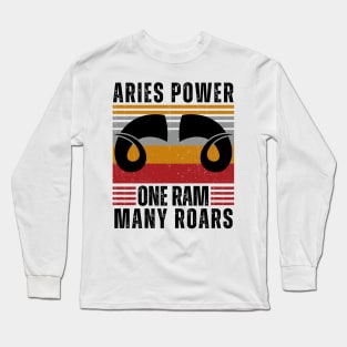 Funny Aries Zodiac Sign - Aries Power, One Ram, Many Roars Long Sleeve T-Shirt